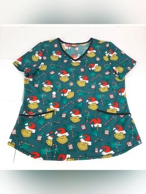 The Grinch Green Scrub Top Shirt Christmas Womens Size XL Dr Seuss